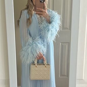 Self-Portrait Blue chiffon feather Midi Dress